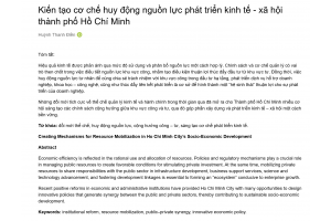 Kiến tạo cơ chế huy động nguồn lực phát triển kinh tế - xã hội thành phố Hồ Chí Minh