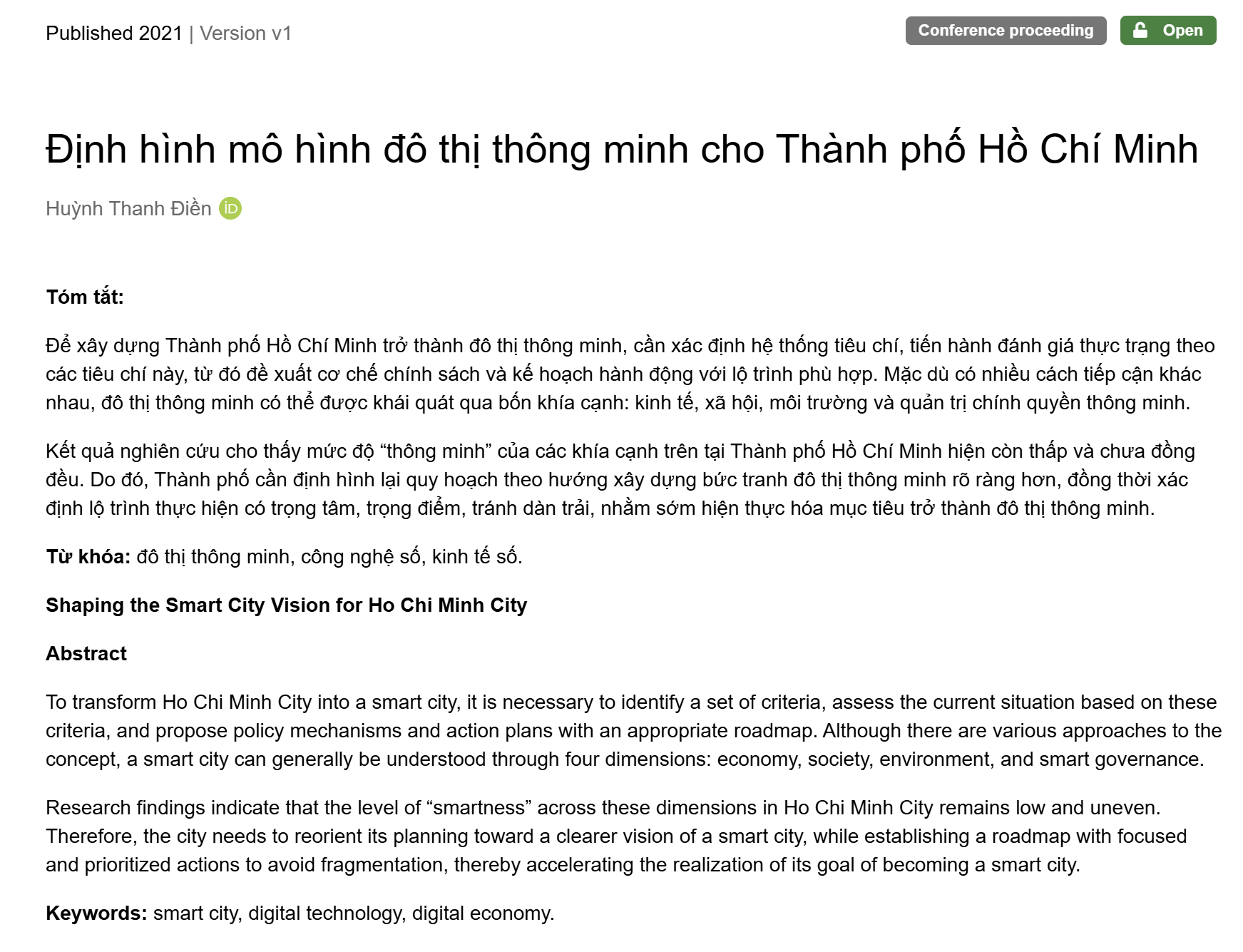Định hình mô hình đô thị thông minh cho Thành phố Hồ Chí Minh*